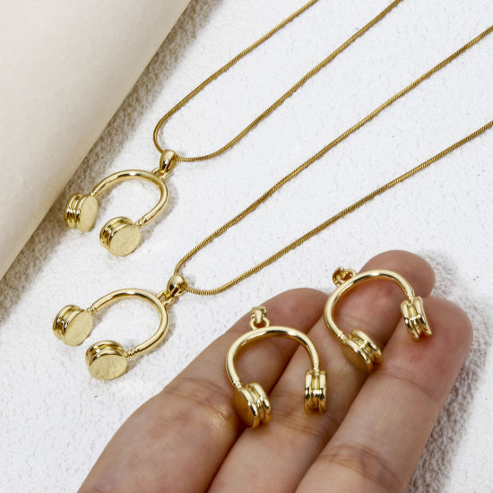 Immagine di 1 Pz Ecologico Ottone Ciondoli Pendenti Cuffia 18K Vero Oro Placcato 3D 27mm x 17mm