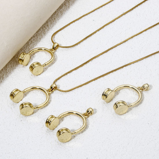 Immagine di 1 Pz Ecologico Ottone Ciondoli Pendenti Cuffia 18K Vero Oro Placcato 3D 27mm x 17mm