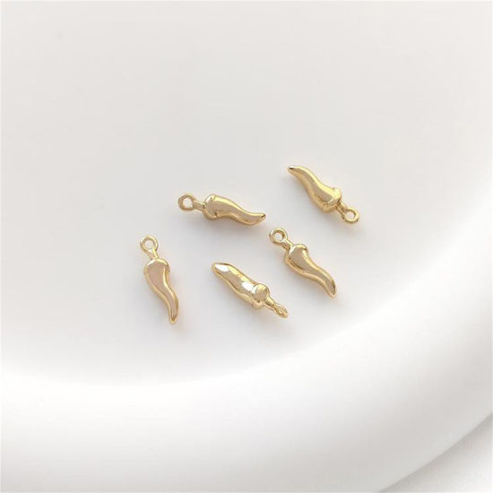 Picture of 1 Piece Eco-friendly Brass Charms 14K Real Gold Plated Chili 3D 11mm x 3mm