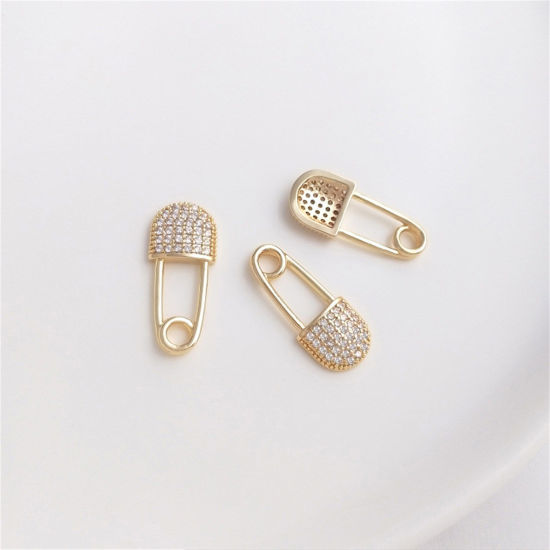 Image de 1 Pièce Breloques Vêtements en Laiton Respectueux de la Nature Broche Plaqué Or Véritable 14K Micro Pave à Zircone Cubique Clair 21mm x 9mm