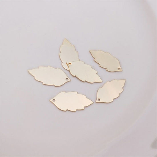 Picture of 2 PCs Eco-friendly Brass Charms 14K Real Gold Plated Leaf Smooth Blank 16mm x 14mm