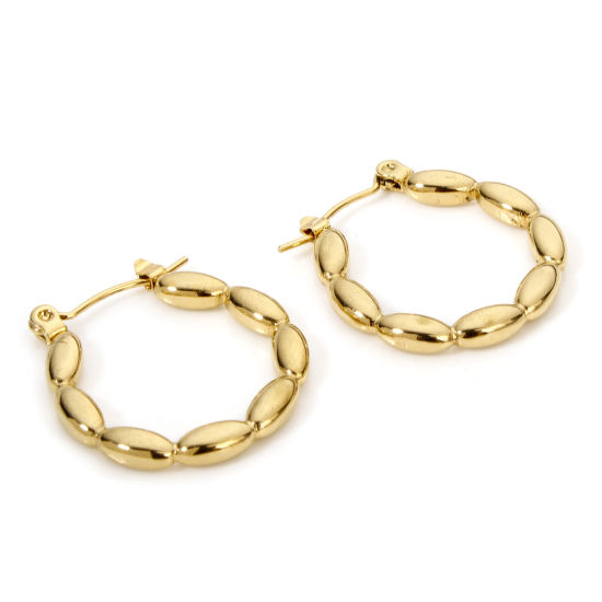 Picture of 1 Pair Vacuum Plating Simple & Casual Classic 18K Gold Plated 304 Stainless Steel Oval Hoop Earrings For Women Party 2.4cm x 2.3cm