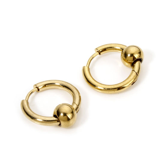 Picture of 1 Pair Vacuum Plating Simple & Casual Classic 18K Gold Plated 304 Stainless Steel Ball Hoop Earrings For Women Party 1.8cm x 1.7cm