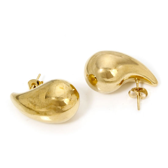 Picture of 1 Pair Vacuum Plating Simple & Casual Classic 18K Gold Plated 304 Stainless Steel Drop Ear Post Stud Earrings For Women Party 2.7cm x 1.5cm