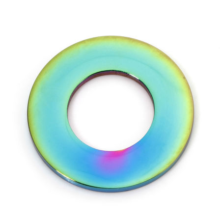 Picture of 2 PCs 304 Stainless Steel Pet ID Dog Collar Name Tag Blank Stamping Tags Charms Circle Ring Rainbow Color Plated Double-sided Polishing 25mm Dia.