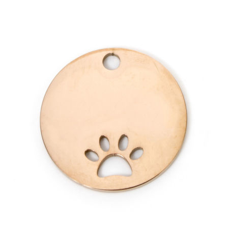 Picture of 2 PCs 304 Stainless Steel Pet ID Dog Collar Name Tag Blank Stamping Tags Charms Round Paw Print Rose Gold Double-sided Polishing 25mm Dia.