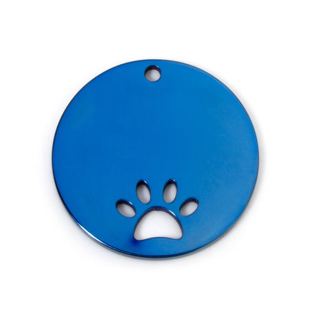 Picture of 2 PCs 304 Stainless Steel Pet ID Dog Collar Name Tag Blank Stamping Tags Charms Round Paw Print Blue Double-sided Polishing 25mm Dia.