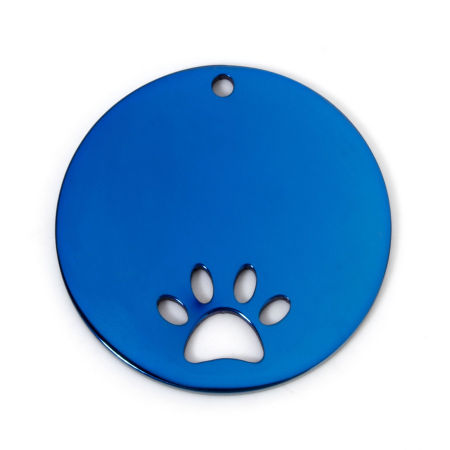 Picture of 2 PCs 304 Stainless Steel Pet ID Dog Collar Name Tag Blank Stamping Tags Charms Round Paw Print Blue Double-sided Polishing 30mm Dia.