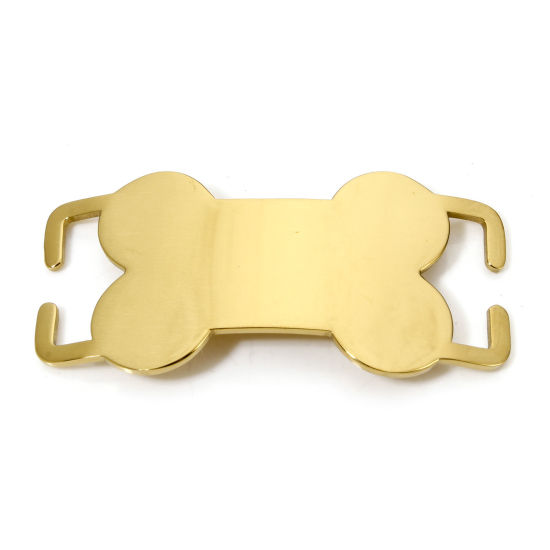 Picture of 2 PCs 304 Stainless Steel Pet ID Dog Collar Name Tag Blank Stamping Tags Connectors Charms Pendants Bone Gold Plated Double-sided Polishing 5cm x 2.5cm