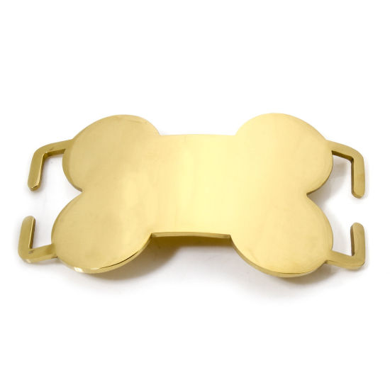 Picture of 2 PCs 304 Stainless Steel Pet ID Dog Collar Name Tag Blank Stamping Tags Connectors Charms Pendants Bone Gold Plated Double-sided Polishing 5.9cm x 3cm