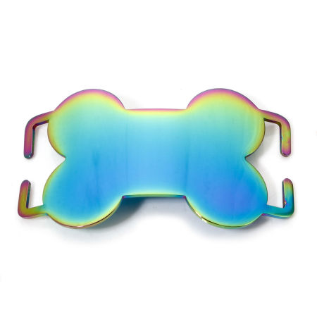 Picture of 2 PCs 304 Stainless Steel Pet ID Dog Collar Name Tag Blank Stamping Tags Connectors Charms Pendants Bone Rainbow Color Plated Double-sided Polishing 5.9cm x 3cm