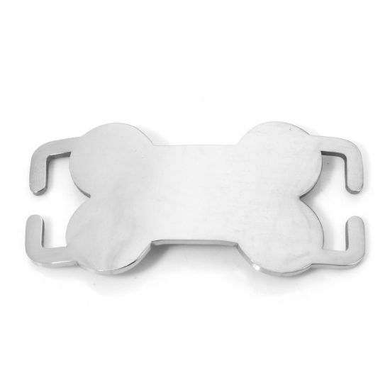 Picture of 2 PCs 304 Stainless Steel Pet ID Dog Collar Name Tag Blank Stamping Tags Connectors Charms Pendants Bone Silver Tone Double-sided Polishing 6.8cm x 4cm