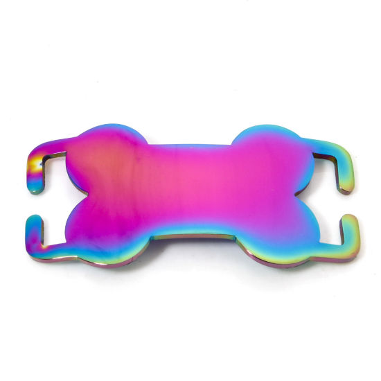 Picture of 2 PCs 304 Stainless Steel Pet ID Dog Collar Name Tag Blank Stamping Tags Connectors Charms Pendants Bone Rainbow Color Plated Double-sided Polishing 6.8cm x 4cm