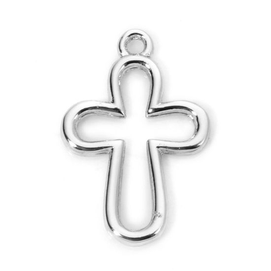 Bild von 1 Stück Messing Charms Platin plattiert Kreuz 18mm x 12mm