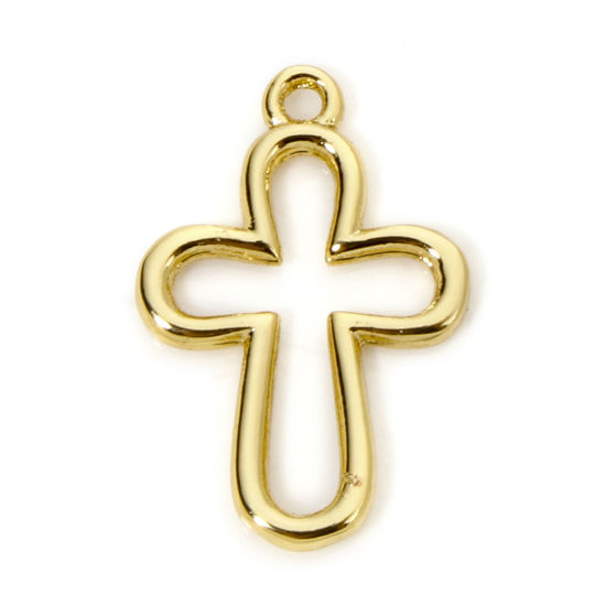 Bild von 1 Stück Messing Charms 18K Vergoldet Kreuz 18mm x 12mm