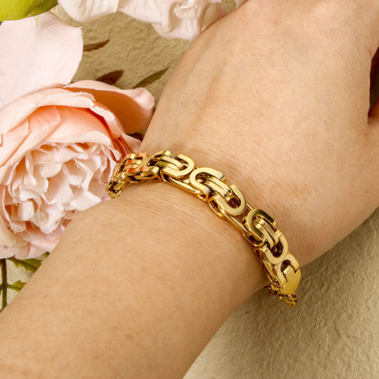 Immagine di 1 Pz Placcatura Sottovuoto 304 Acciaio Inossidabile Catena Braccialetti Placcato Oro 18K 17cm Lunghezza