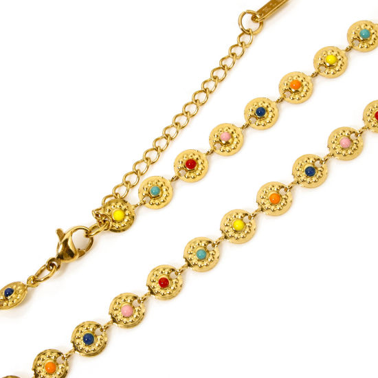 Imagen de 1 Unidad Enchapado al Vacío 304 Acero Inoxidable Cadena de Eslabones Hechos a Mano Collares Chapado en Oro de 18K Multicolor Esmalte 38cm longitud