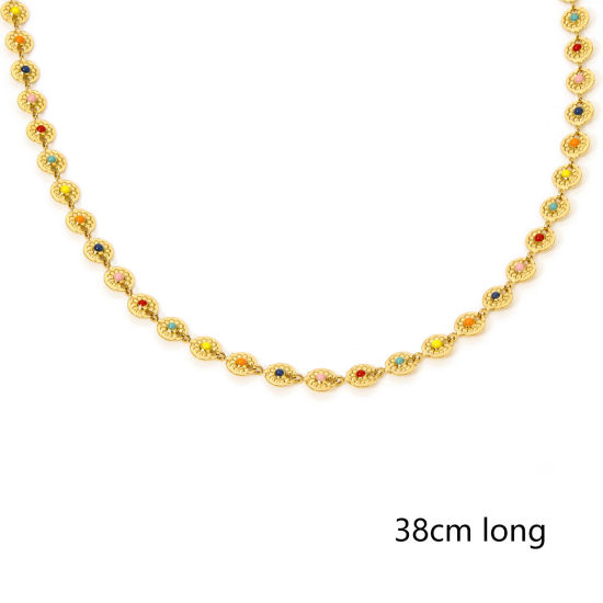 Imagen de 1 Unidad Enchapado al Vacío 304 Acero Inoxidable Cadena de Eslabones Hechos a Mano Collares Chapado en Oro de 18K Multicolor Esmalte 38cm longitud