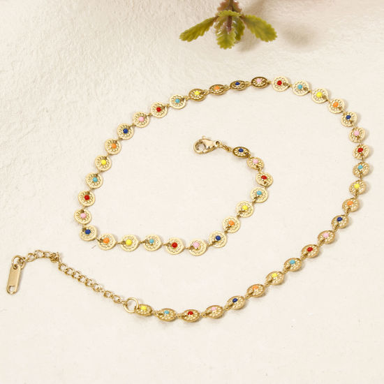 Imagen de 1 Unidad Enchapado al Vacío 304 Acero Inoxidable Cadena de Eslabones Hechos a Mano Collares Chapado en Oro de 18K Multicolor Esmalte 38cm longitud