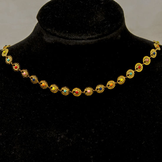 Imagen de 1 Unidad Enchapado al Vacío 304 Acero Inoxidable Cadena de Eslabones Hechos a Mano Collares Chapado en Oro de 18K Multicolor Esmalte 38cm longitud
