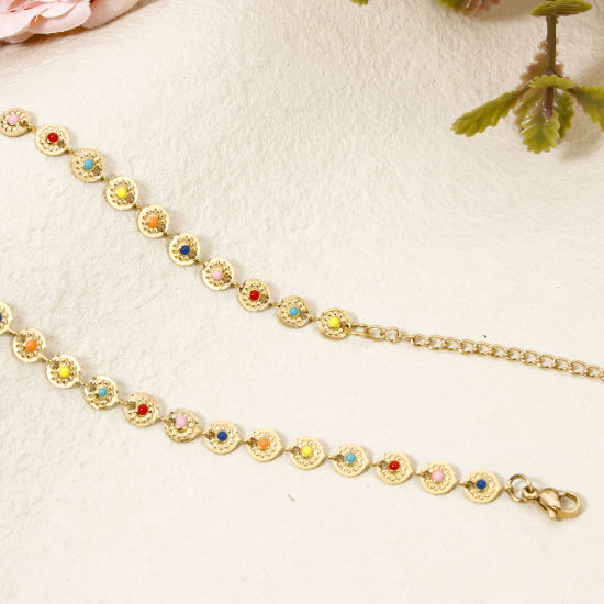 Imagen de 1 Unidad Enchapado al Vacío 304 Acero Inoxidable Cadena de Eslabones Hechos a Mano Collares Chapado en Oro de 18K Multicolor Esmalte 38cm longitud