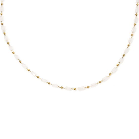 Imagen de 1 Unidad Enchapado al Vacío 304 Acero Inoxidable Cadena de Cuentas Collares Chapado en Oro de 18K Translúcido Cilíndrico Sección 40cm longitud