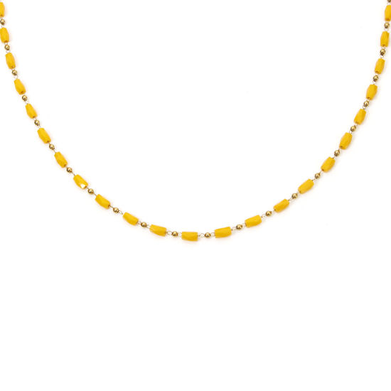 Imagen de 1 Unidad Enchapado al Vacío 304 Acero Inoxidable Cadena de Cuentas Collares Chapado en Oro de 18K Naranja Cilíndrico Sección 40cm longitud