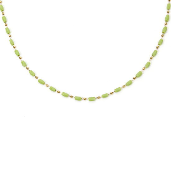 Imagen de 1 Unidad Enchapado al Vacío 304 Acero Inoxidable Cadena de Cuentas Collares Chapado en Oro de 18K Fruta verde Cilíndrico Sección 40cm longitud