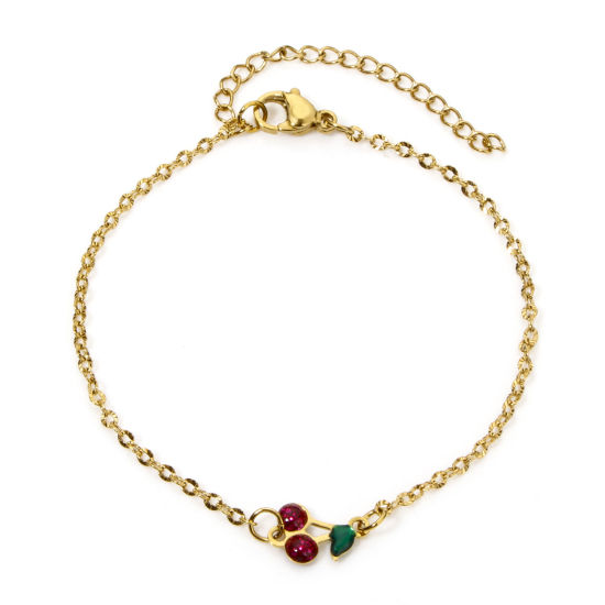 Bild von 1 Strang Vakuumbeschichtung 304 Edelstahl Emaillierte Pailletten Gliederkette Kette Armband 18K Vergoldet Fuchsie Kirsche Glitzert 17cm lang