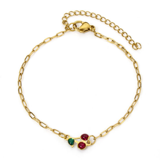 Bild von 1 Strang Vakuumbeschichtung 304 Edelstahl Emaillierte Pailletten Gliederkette Kette Armband 18K Vergoldet Fuchsie Kirsche Glitzert 17cm lang