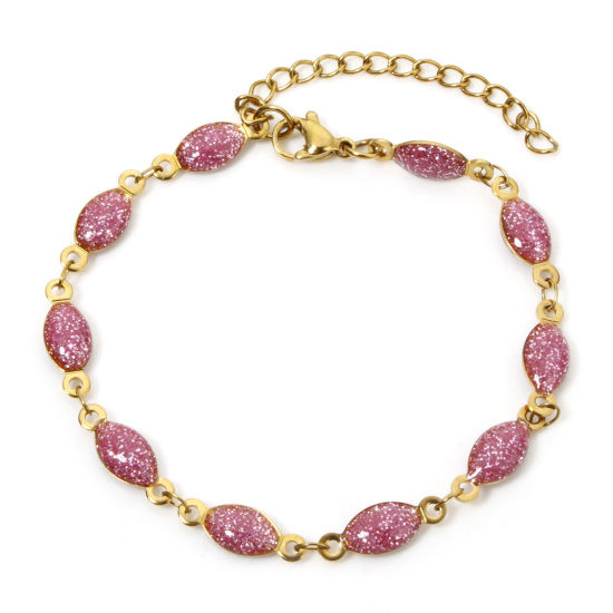 Image de 1 Pièce Bracelets Chaîne à Maillons Faite à la Main Sequins Emaillés Double Face en 304 Acier Inoxydable Placage sous Vide Plaqué Or 18K Rose Marquise Brillant Paillettes 17cm long