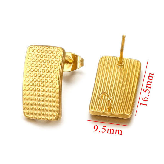 Picture of 2 PCs 304 Stainless Steel Ear Post Stud Earring With Loop Connector Accessories Rectangle 18K Gold Plated 17mm x Post/ Wire Size: (21 gauge)