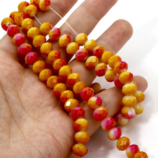 Picture of 1 Strand (Approx 136 PCs/Strand) Glass Beads For DIY Jewelry Making Abacus Orange Gradient Color Faceted About 8mm x 6mm, Hole: Approx 1mm, 84.5cm(33 2/8") long