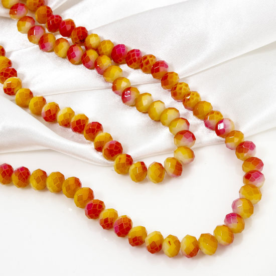 Picture of 1 Strand (Approx 136 PCs/Strand) Glass Beads For DIY Jewelry Making Abacus Orange Gradient Color Faceted About 8mm x 6mm, Hole: Approx 1mm, 84.5cm(33 2/8") long