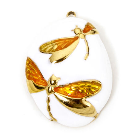 Picture of Eco-friendly Vacuum Plating 304 Stainless Steel Flora Collection Pendants Gold Plated Enamel