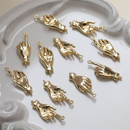 Image de 1 Pièce Connecteurs Pendentifs Breloques en Laiton Plaqué Or 14K Main 3D 27mm x 10mm