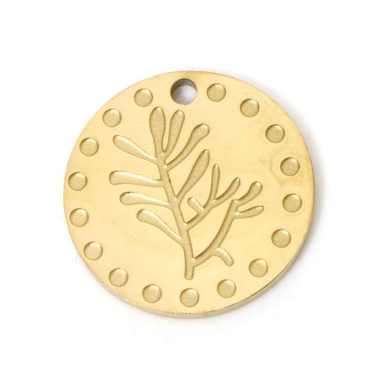 Изображение 2 ШТ Экологичное вакуумное PVD-покрытие 304 Нержавеющая Сталь Месяц рождения цветок Подвески Круглые 18K настоящее золото с покрытием Цветок Листья коррозия 15мм x 15мм