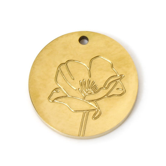 Изображение 2 ШТ Экологичное вакуумное PVD-покрытие 304 Нержавеющая Сталь Месяц рождения цветок Подвески Круглые 18K настоящее золото с покрытием Виолетта коррозия 13мм x 13мм