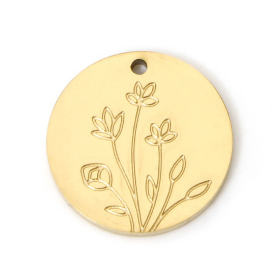Изображение 2 ШТ Экологичное вакуумное PVD-покрытие 304 Нержавеющая Сталь Месяц рождения цветок Подвески Круглые 18K настоящее золото с покрытием Цветок 13мм Диаметр