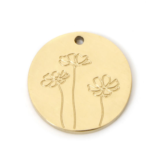 Изображение 2 ШТ Экологичное вакуумное PVD-покрытие 304 Нержавеющая Сталь Месяц рождения цветок Подвески Круглые 18K настоящее золото с покрытием Цветок космоса коррозия 13мм x 13мм