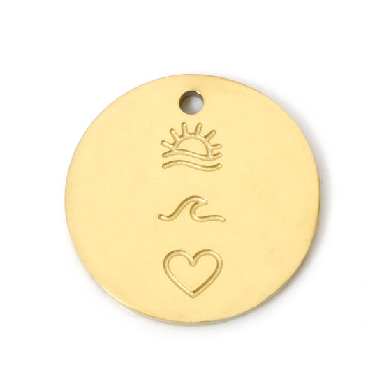 Immagine di 2 Pz Placcatura Sottovuoto PVD Ecologica 304 Acciaio Inossidabile Viaggio Ciondoli Tondo 18K Vero Oro Placcato Sole 15mm x 15mm