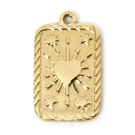 Immagine di 2 Pz Placcatura Sottovuoto PVD Ecologica 304 Acciaio Inossidabile Ciondoli Rettangolo 18K Vero Oro Placcato Cuore 17.5mm x 10.5mm