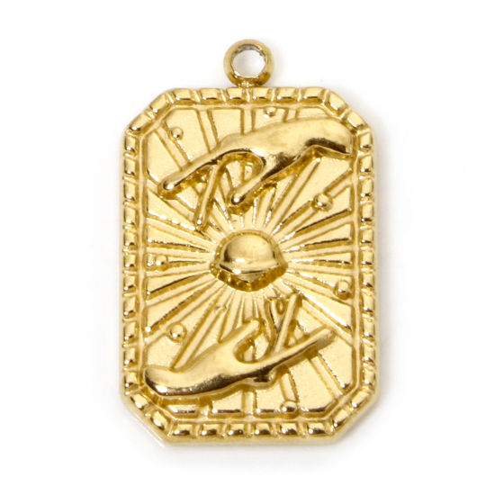 Immagine di 2 Pz Placcatura Sottovuoto PVD Ecologica 304 Acciaio Inossidabile Galassia Ciondoli Rettangolo 18K Vero Oro Placcato Sole 19.5mm x 12.5mm
