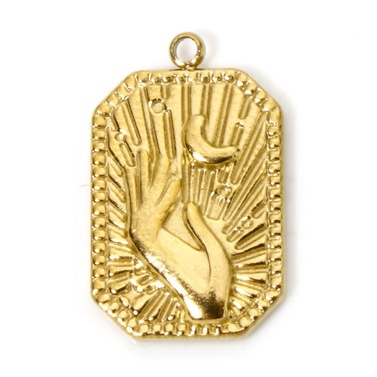 Immagine di 2 Pz Placcatura Sottovuoto PVD Ecologica 304 Acciaio Inossidabile Galassia Ciondoli Rettangolo 18K Vero Oro Placcato Mani 19.5mm x 12.5mm