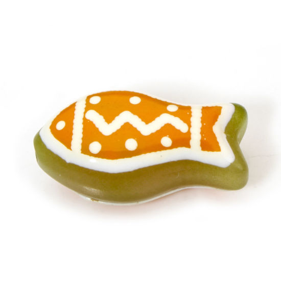 Picture of 2 PCs Lampwork Glass Ocean Jewelry Beads For DIY Jewelry Making Fish Animal Orange Ripple Enamel About 21mm x 11mm, Hole: Approx 1.4mm