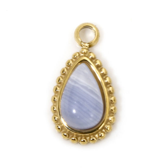 Immagine di 1 Pz Placcatura Sottovuoto Ecologica 304 Acciaio Inossidabile Ciondoli Goccia Oro Placcato Con Cabochon di Gemma Sintetica 12mm x 6.5mm