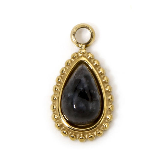 Immagine di 1 Pz Placcatura Sottovuoto Ecologica 304 Acciaio Inossidabile Ciondoli Goccia Oro Placcato Con Cabochon di Gemma Sintetica 12mm x 6.5mm