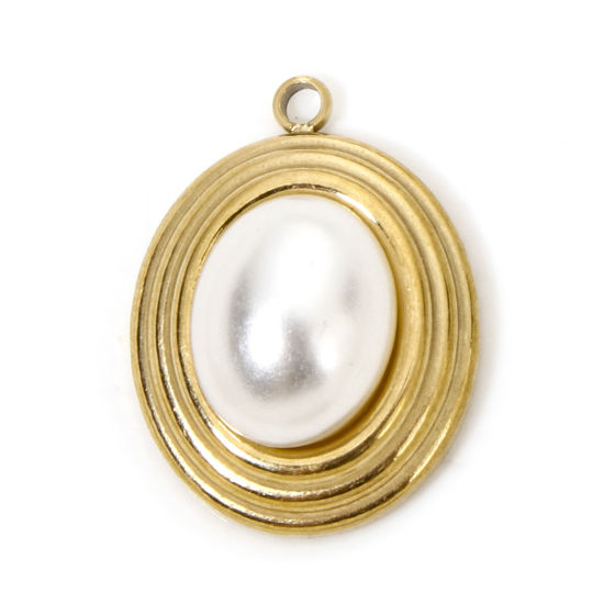 Immagine di 1 Pz Placcatura Sottovuoto Ecologica 304 Acciaio Inossidabile Ciondoli Ovale Oro Placcato Perla Imitato Acrilico 18.5mm x 14mm