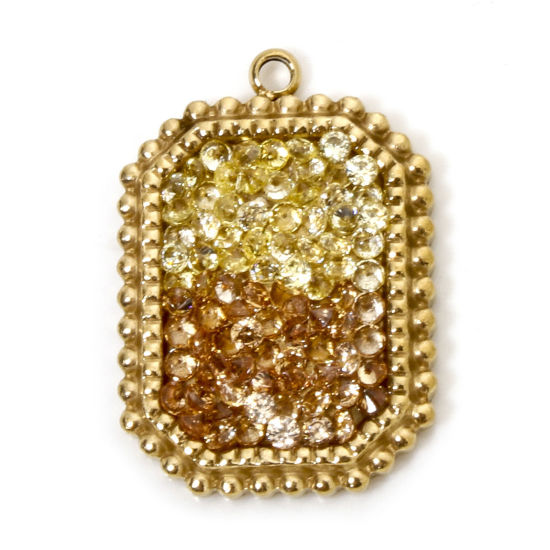 Immagine di 1 Pz Placcatura Sottovuoto Ecologica 304 Acciaio Inossidabile Ciondoli Ottagono Oro Placcato Lt.Col.Topazio Strass 21mm x 15mm