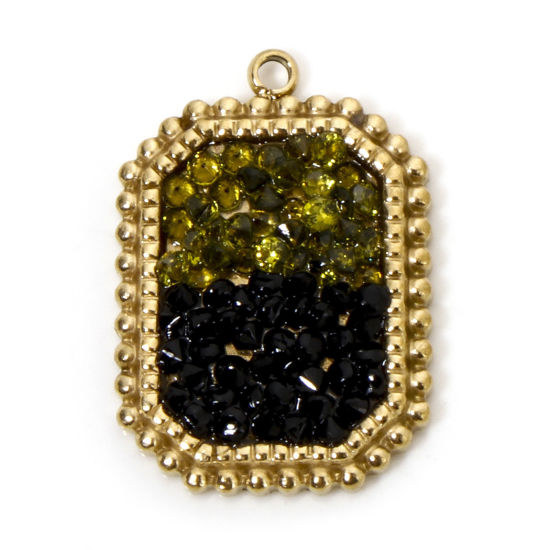 Immagine di 1 Pz Placcatura Sottovuoto Ecologica 304 Acciaio Inossidabile Ciondoli Ottagono Oro Placcato Nero Strass 21mm x 15mm